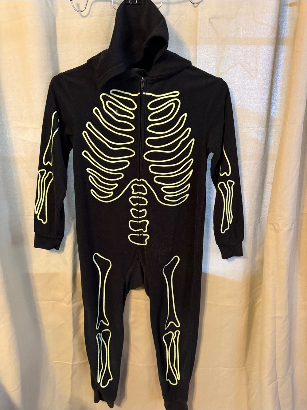 Black Glow In The Dark Skeleton Kids Hooded Zip Pajamas